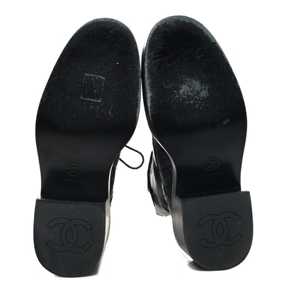 Chanel Lambskin Patent Calfskin Quilted CC Lace Up Combat Boots 37 Black 5 of 9