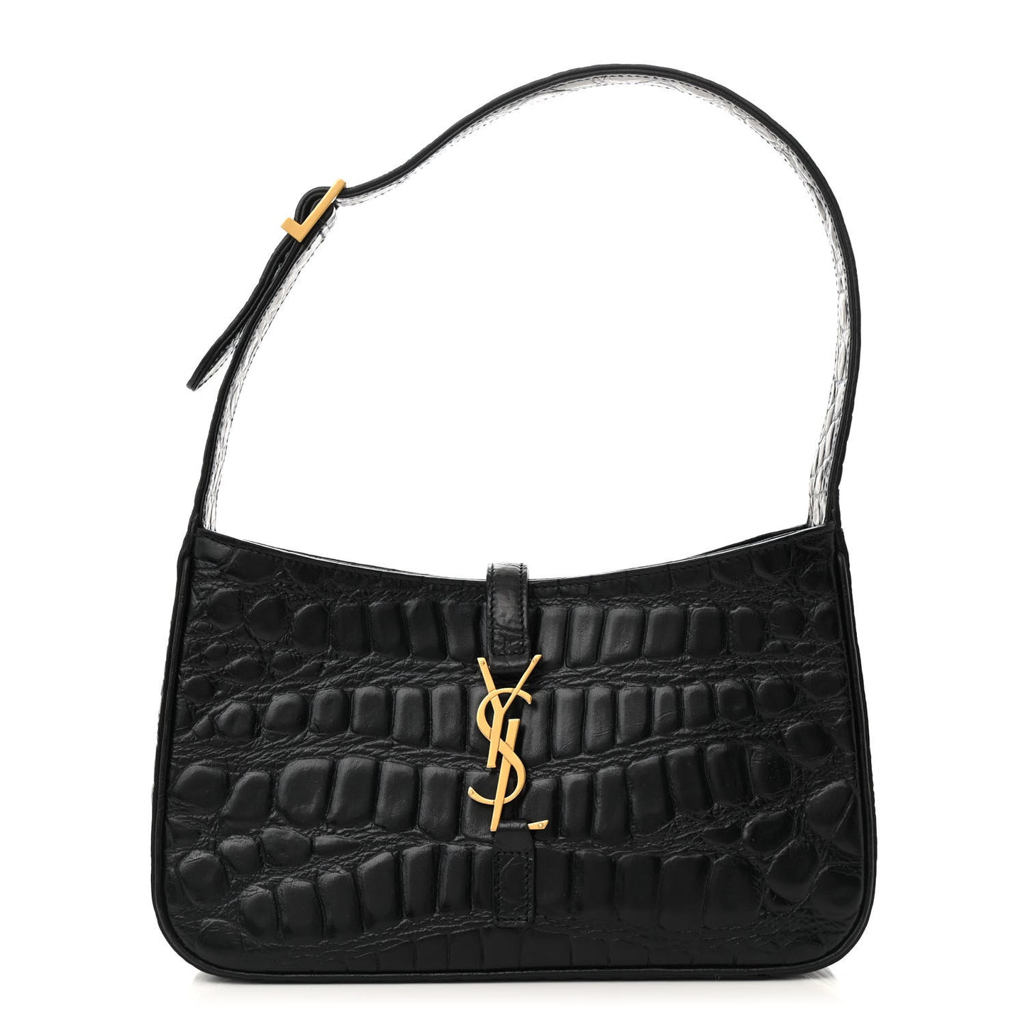 Calfskin Crocodile Embossed Le 5 A 7 Hobo Black
