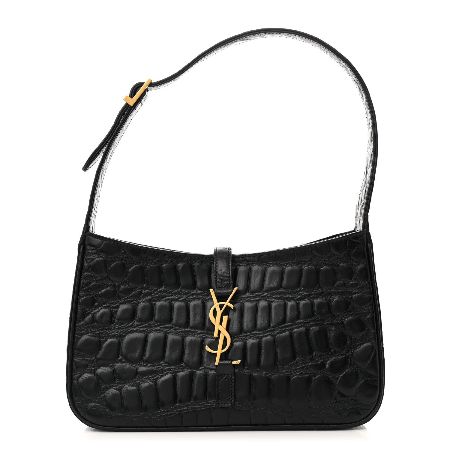 Saint Laurent Calfskin Crocodile Embossed Le 5 A 7 Hobo Black 1 of 11