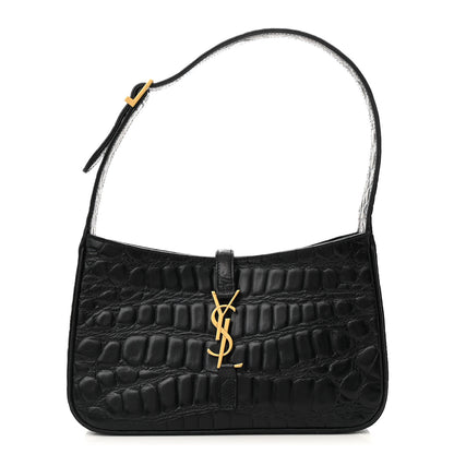 Saint Laurent Calfskin Crocodile Embossed Le 5 A 7 Hobo Black 1 of 11
