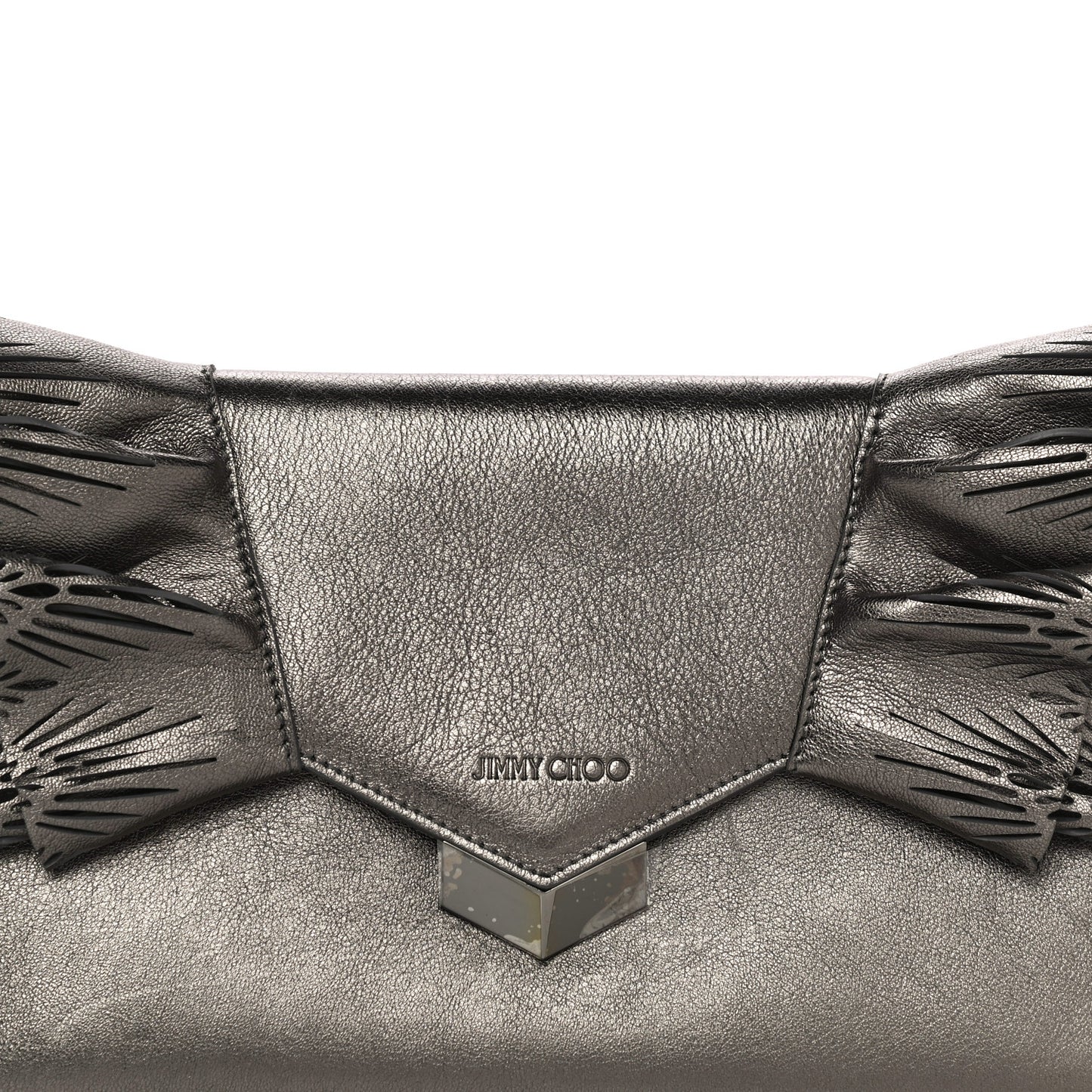 Calfskin Laser Cut Ruffled Isabella Clutch Gray