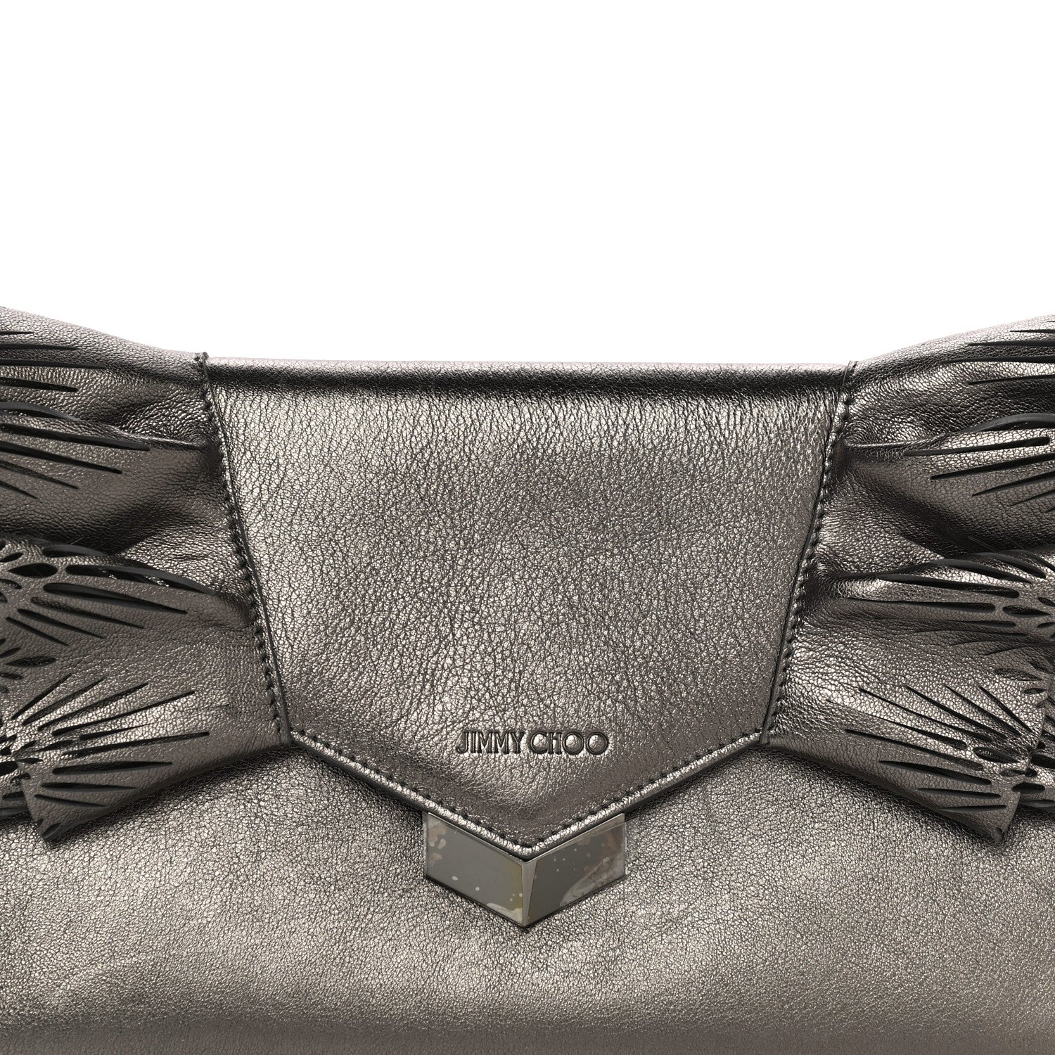 Jimmy Choo Calfskin Laser Cut Ruffled Isabella Clutch Gray 10 of 23