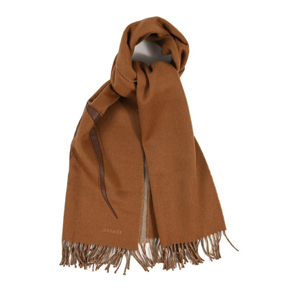 Hermes Cashmere Calfskin Cheval Au Trait Muffler Camel Beige 1 of 3
