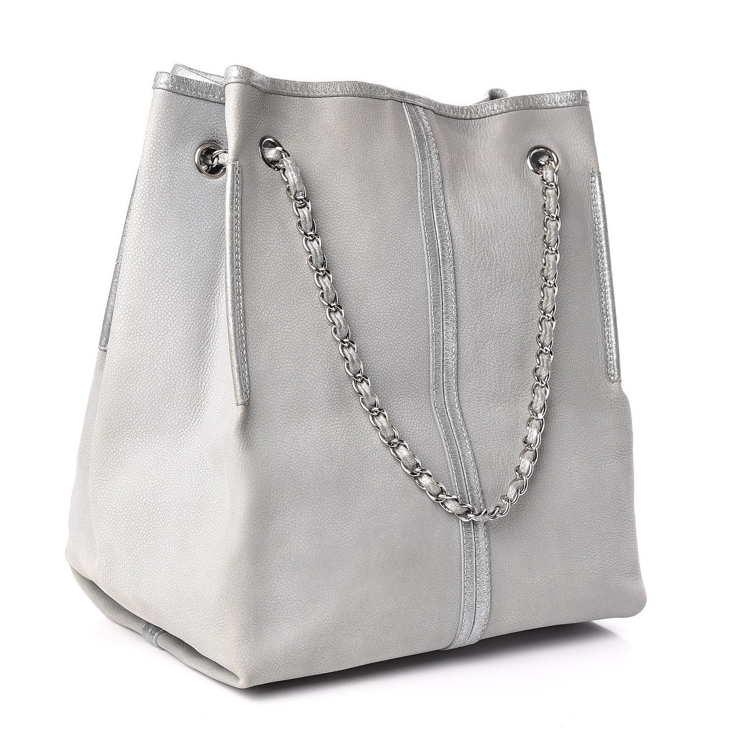 Iridescent Caviar Camellia Flower Shopping Tote Grey