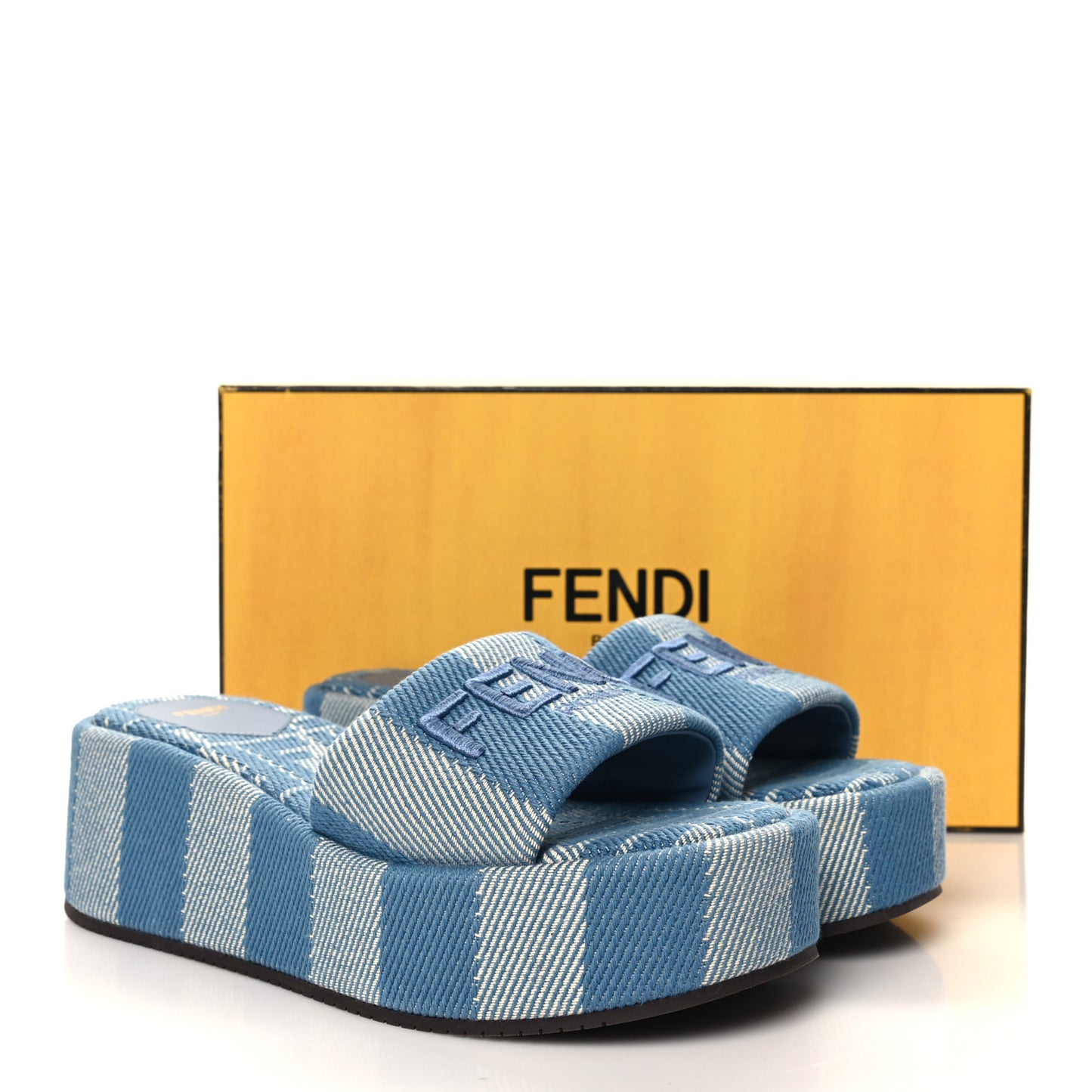 Denim Jacquard Womens FF Sunshine Flatform Slide Sandals 39 Light Blue