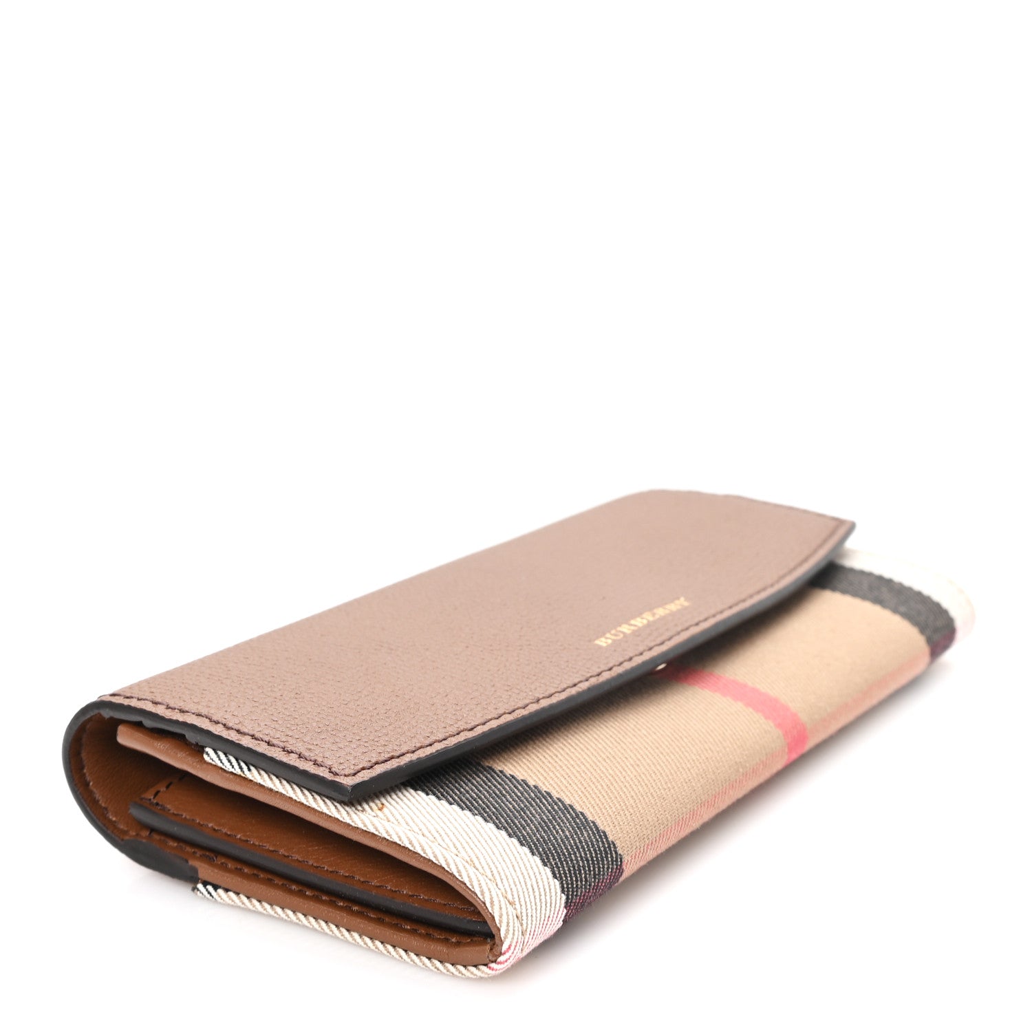 Burberry Horseshoe Calfskin House Check Porter Continental Wallet Tan 4 of 6