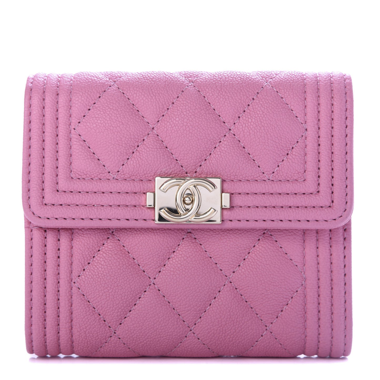 Caviar Quilted Boy Compact Wallet Pink