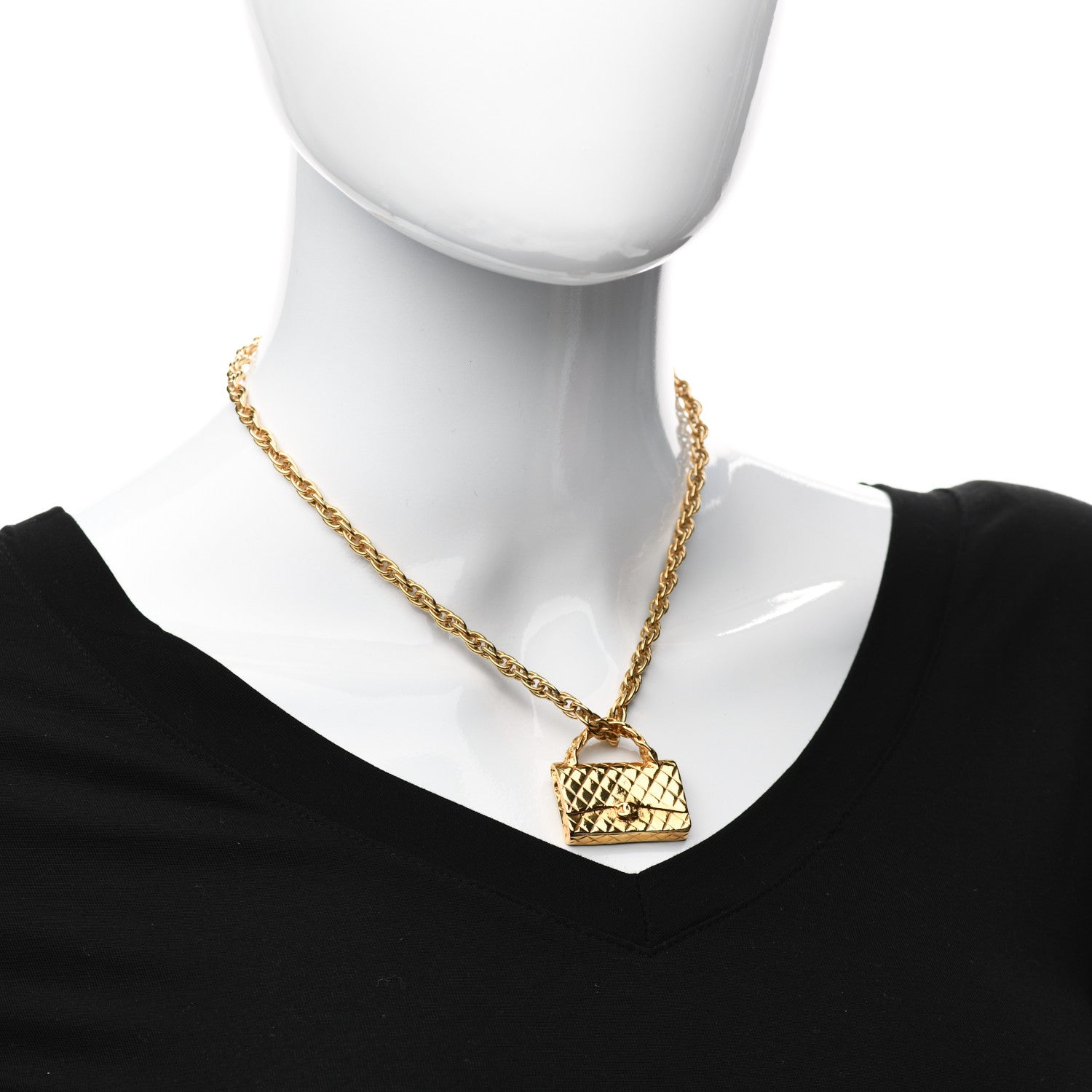 Chanel Metal Chain Flap Bag Pendant Necklace Gold 1 of 5