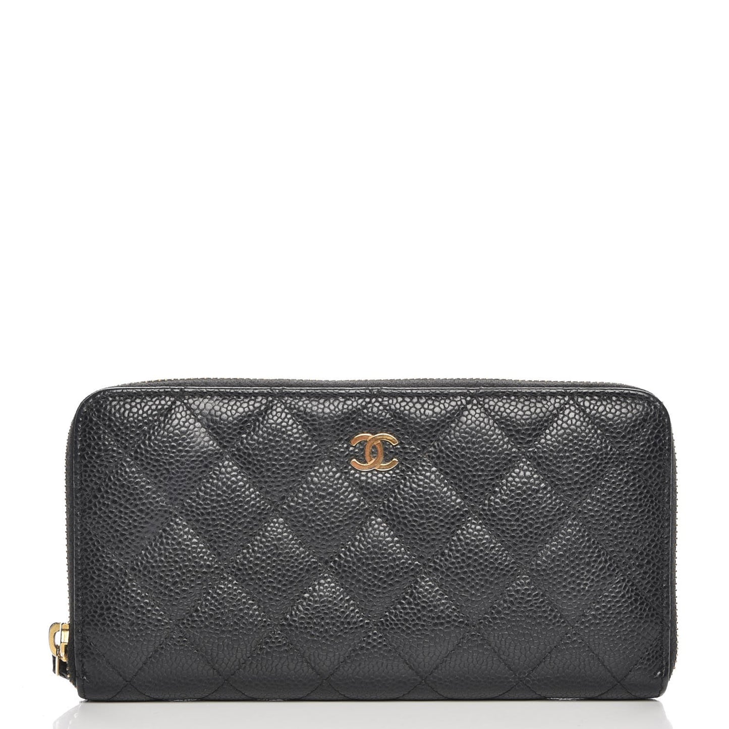 Caviar Quilted Large Gusset Zip Around Wallet Black