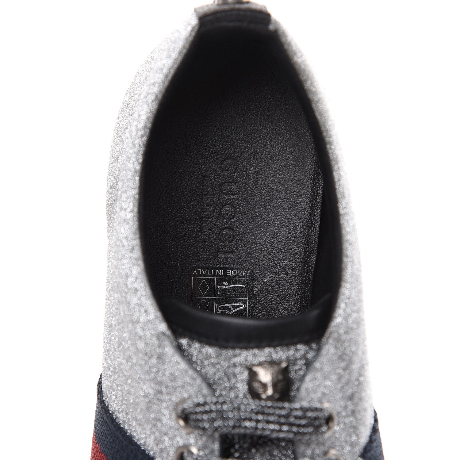 Gucci Glitter Fabric Studded Web Sneakers 38 Silver 7 of 9