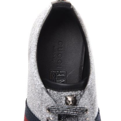 Gucci Glitter Fabric Studded Web Sneakers 38 Silver 7 of 9