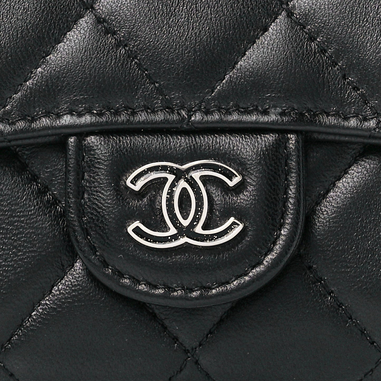 Lambskin Quilted Glitter CC Flap Card Holder Wallet Black