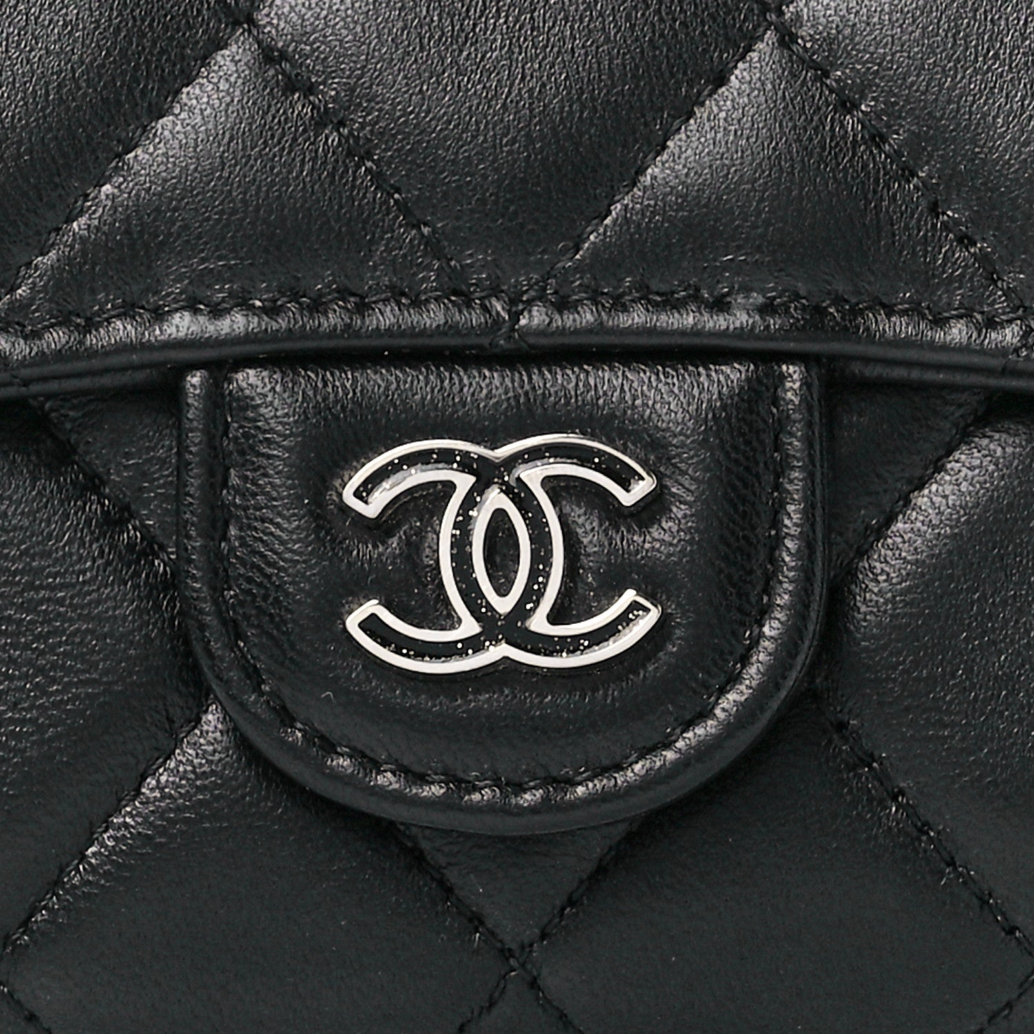 Chanel Lambskin Quilted Glitter CC Flap Card Holder Wallet Black 8 of 12