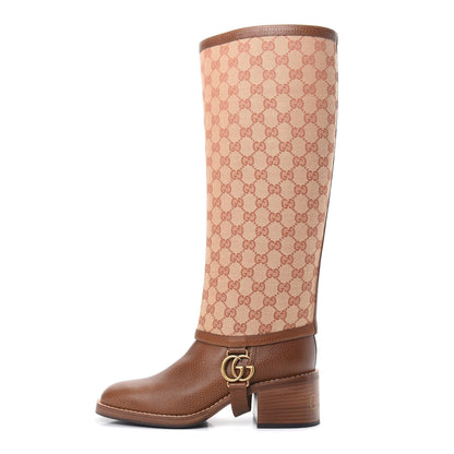 Gucci GG Monogram Calfskin Lola Tall Boots 39 Beige Ruggine Cuir 1 of 6