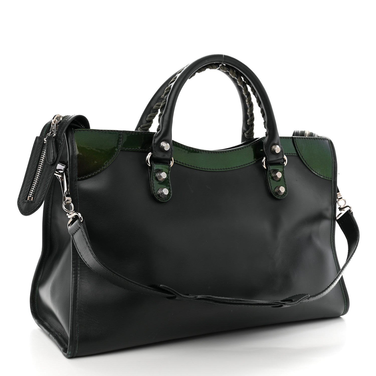 Balenciaga Smooth Calfskin Metallic Patent Giant 12 Silver Hardware City Vert Poker Fonce 1 of 15