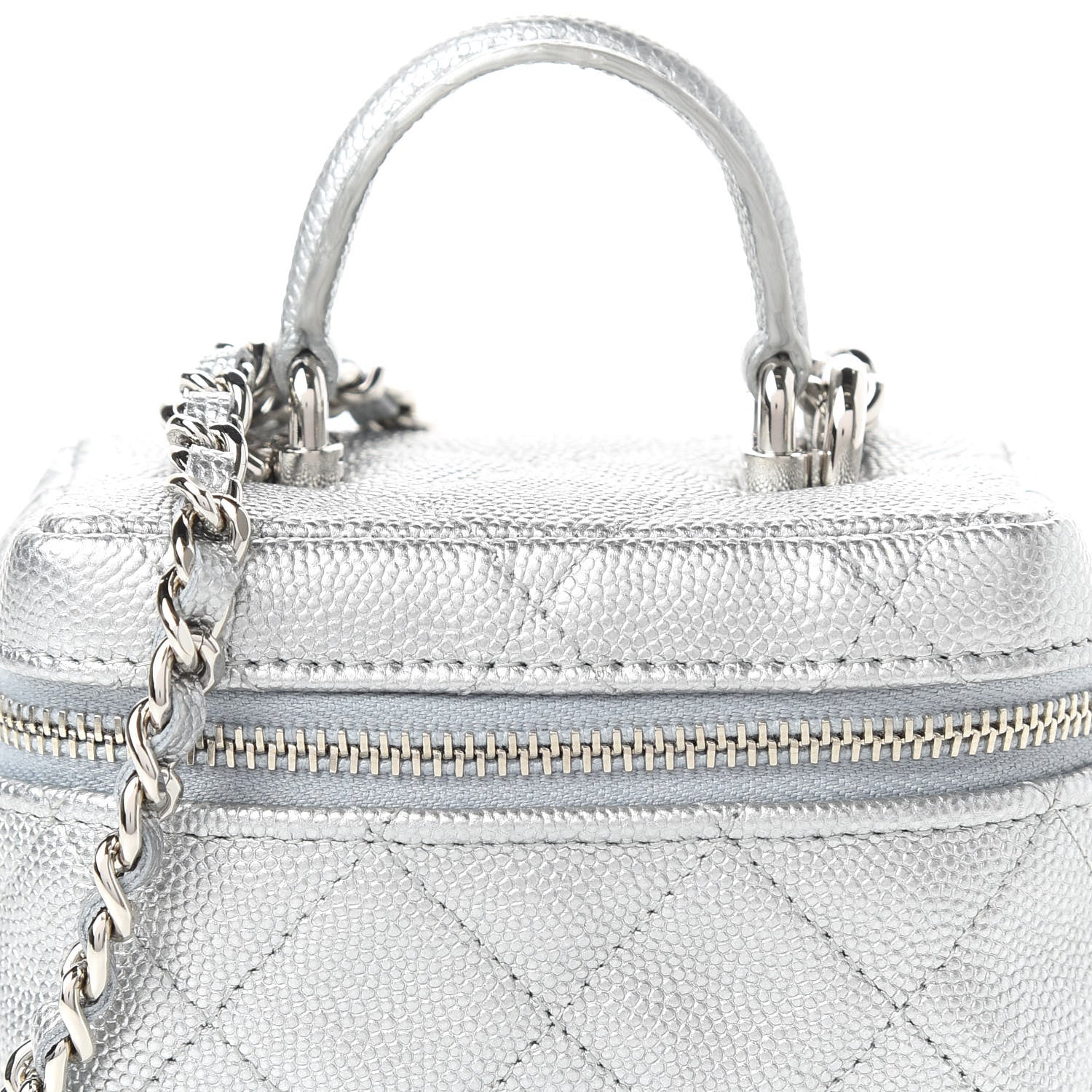 Chanel Metallic Caviar Quilted Mini Top Handle Vanity With Chain Silver 10 of 11