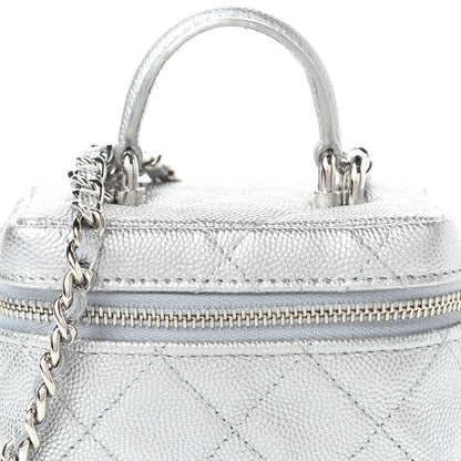 Chanel Metallic Caviar Quilted Mini Top Handle Vanity With Chain Silver 10 of 11