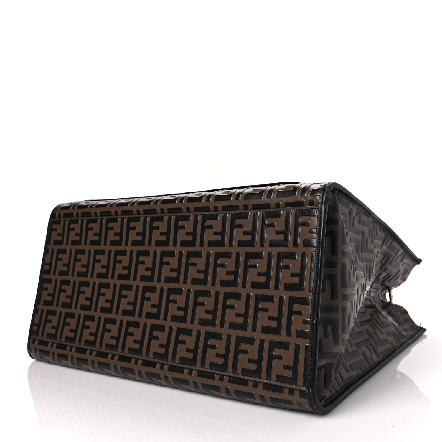 Fendi Vitello Century Wicker Bi-Color FF 1974 Embossed Large Runaway Shopper Tote Maya Black 6 of 6