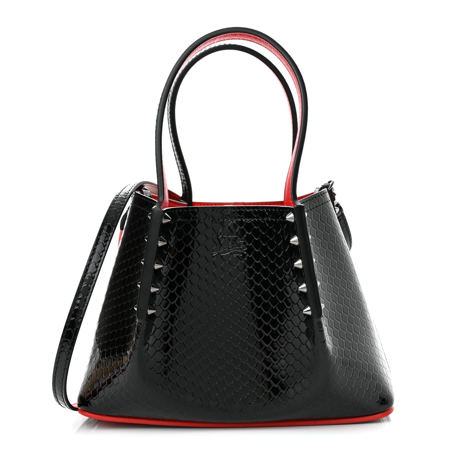 Christian Louboutin Patent Embossed Spiked Mini Cabarock Shopper Tote Black 1 of 10