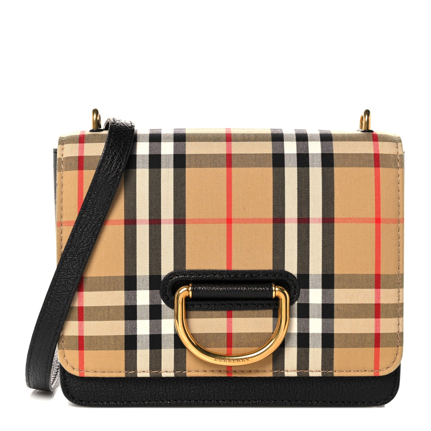 Goatskin Cotton Canvas Vintage Check Small D-Ring Bag Black Antique Yellow