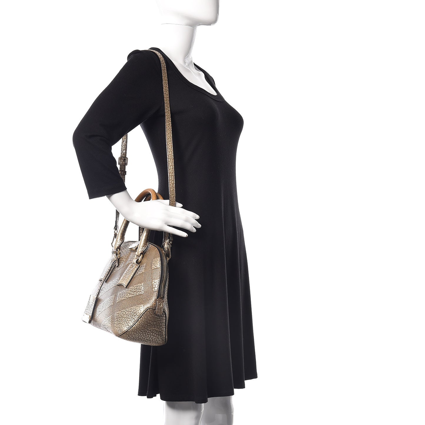 Metallic Heritage Grain Check Embossed Small Orchard Bowling Bag Gold