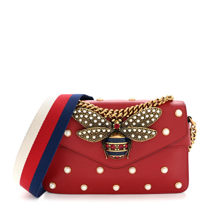 Gucci Nappa Pearl Studded Mini Queen Margaret Broadway Shoulder Bag Hibiscus Red 1 of 12