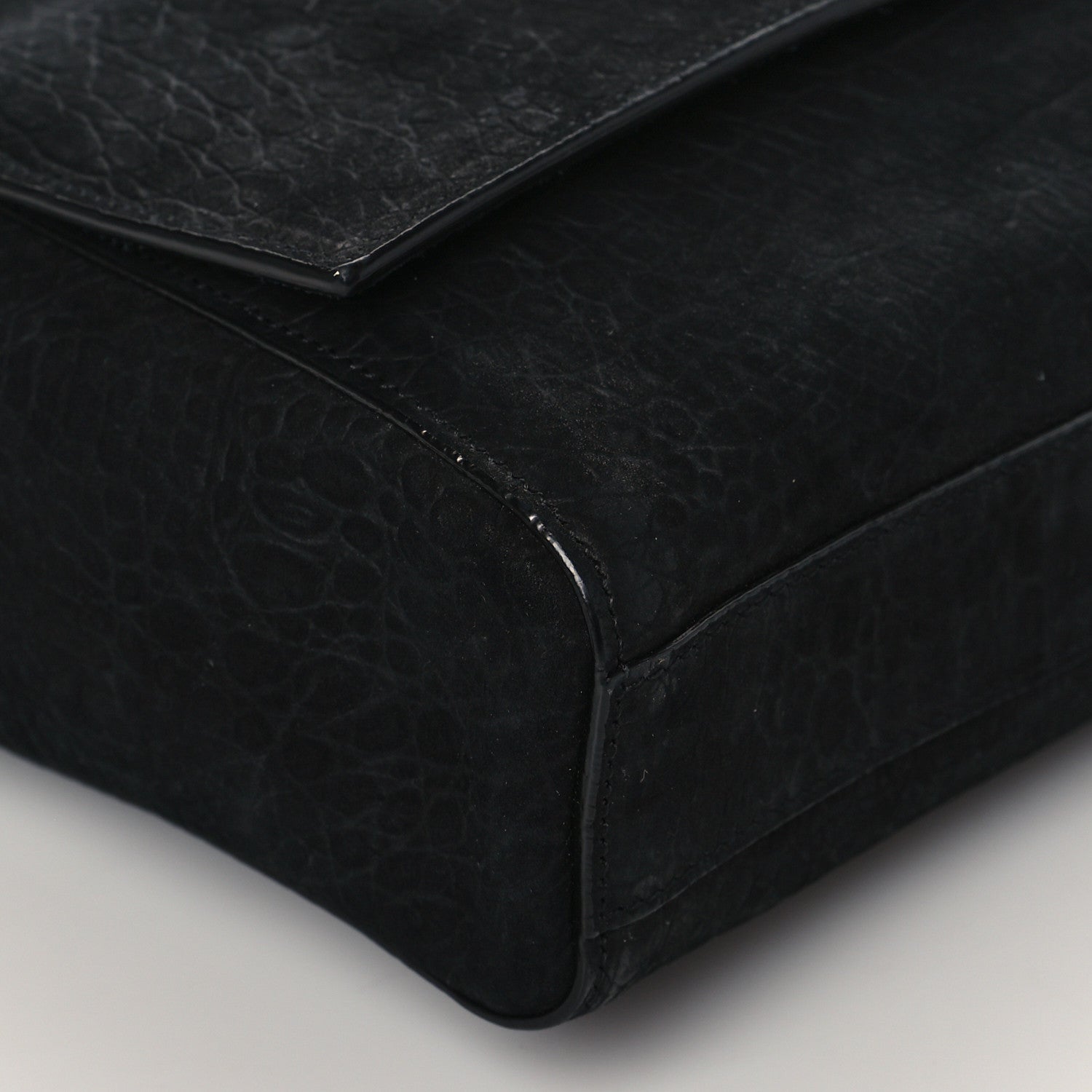 Saint Laurent Calfskin Crocodile Embossed Suede Medium Reversible Monogram Kate Satchel Black Navy 11 of 14