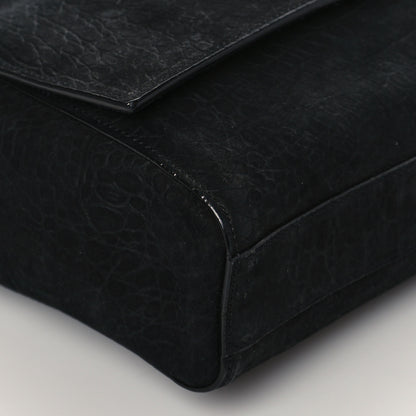 Saint Laurent Calfskin Crocodile Embossed Suede Medium Reversible Monogram Kate Satchel Black Navy 11 of 14