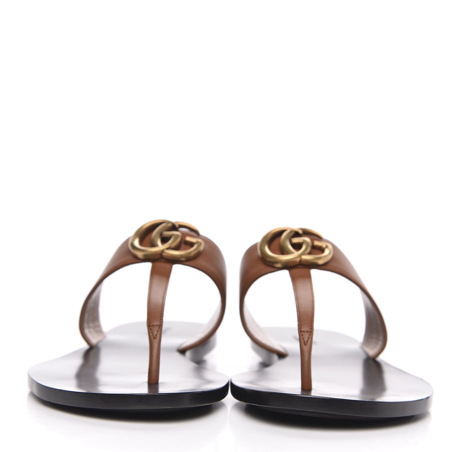 Calfskin GG Marmont Thong Sandals 37.5 Cognac