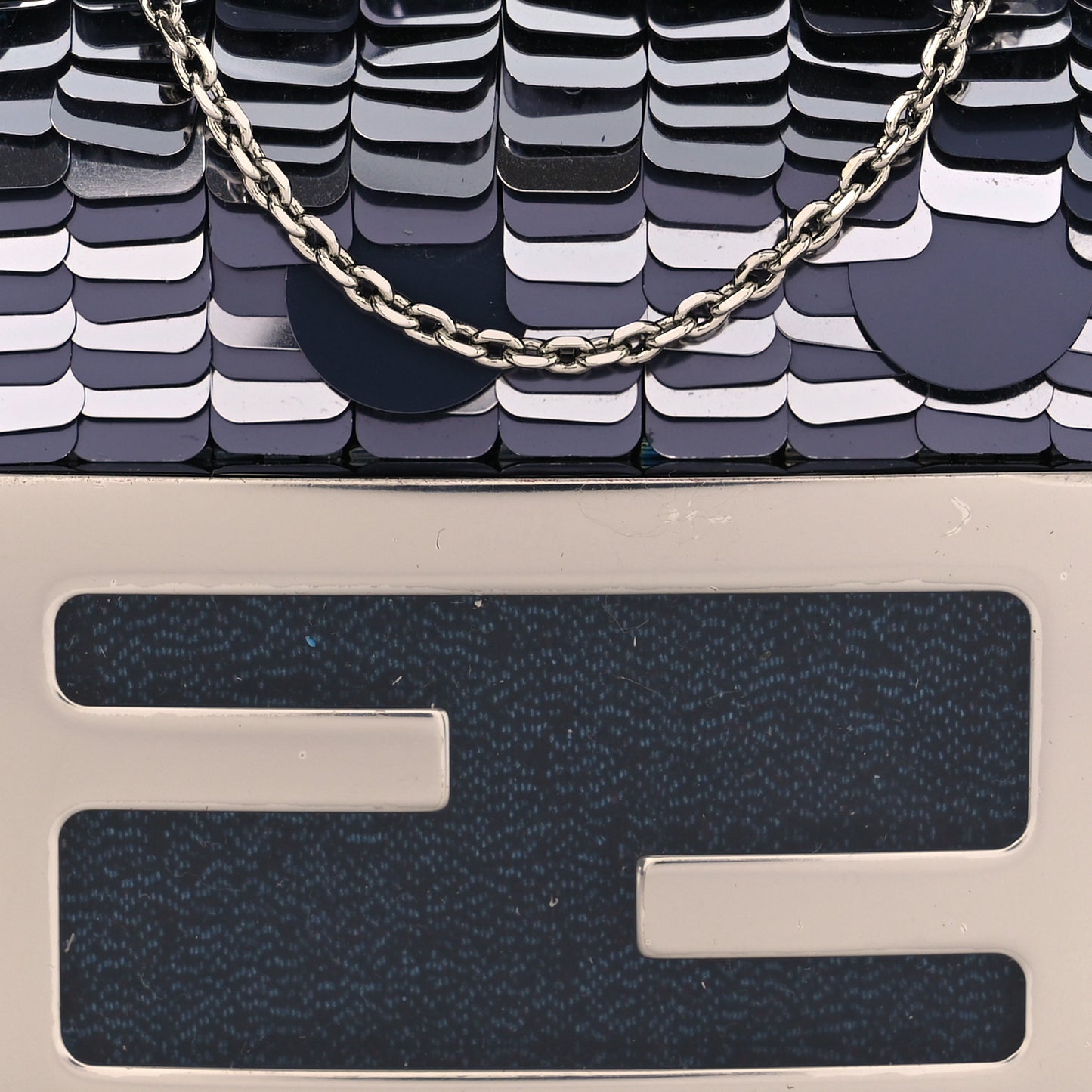 Sequin Paillettes Shiny Nappa Sex and the City Nano Maxi Buckle Baguette Charm Blue