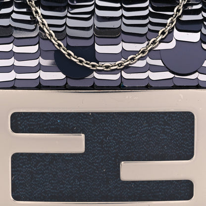 Fendi Sequin Paillettes Shiny Nappa Sex and the City Nano Maxi Buckle Baguette Charm Blue 9 of 14