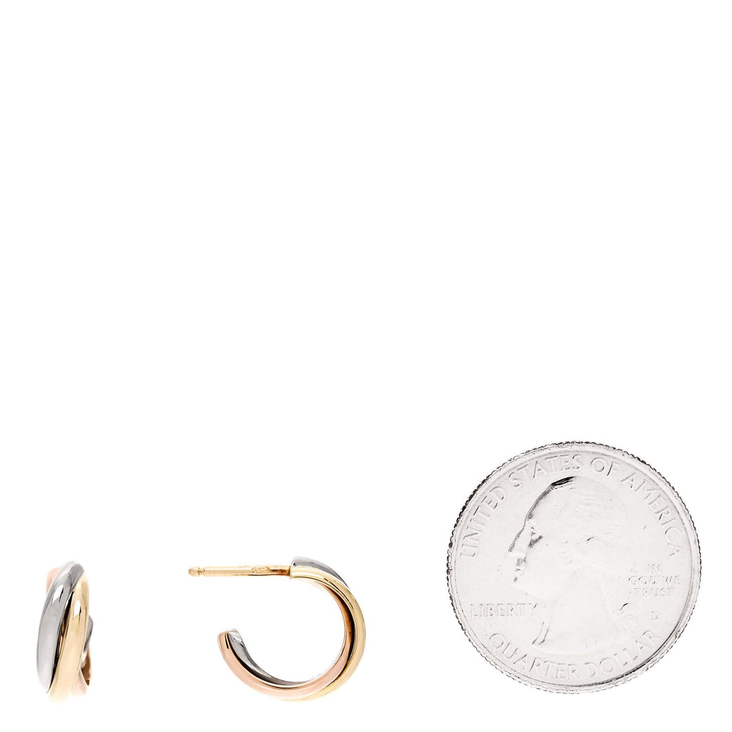 18K Pink Yellow White Gold Small Trinity Hoop Earrings