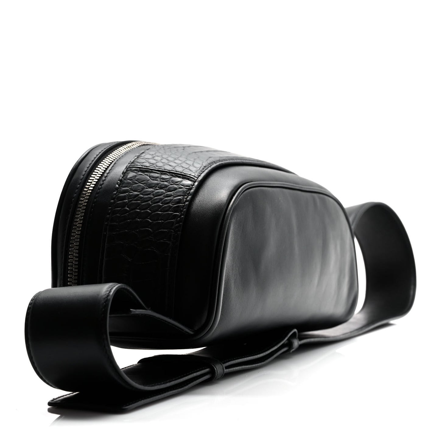 French Calfskin Alligator Embossed Belt Bag Black