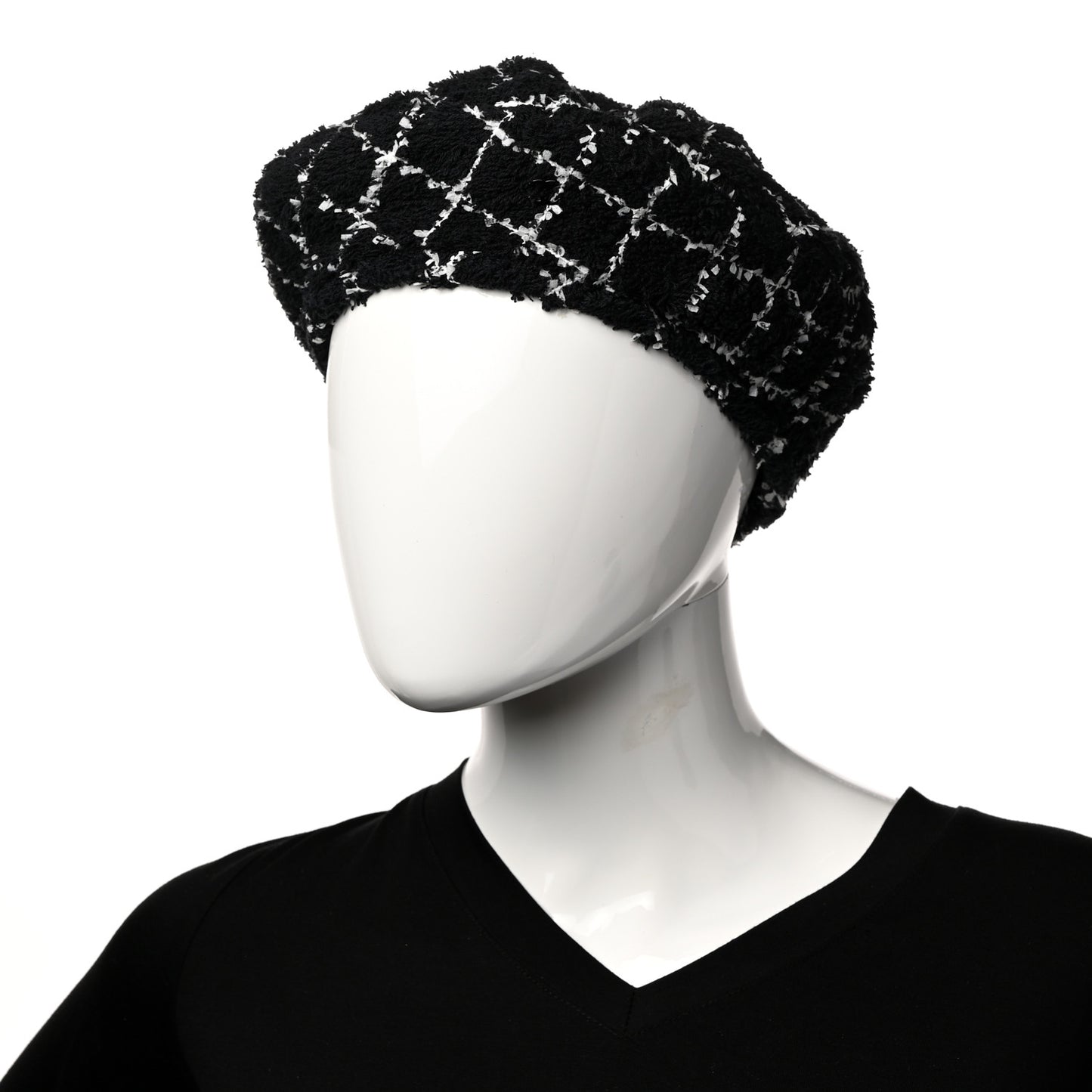 Tweed Beret Hat M Black White