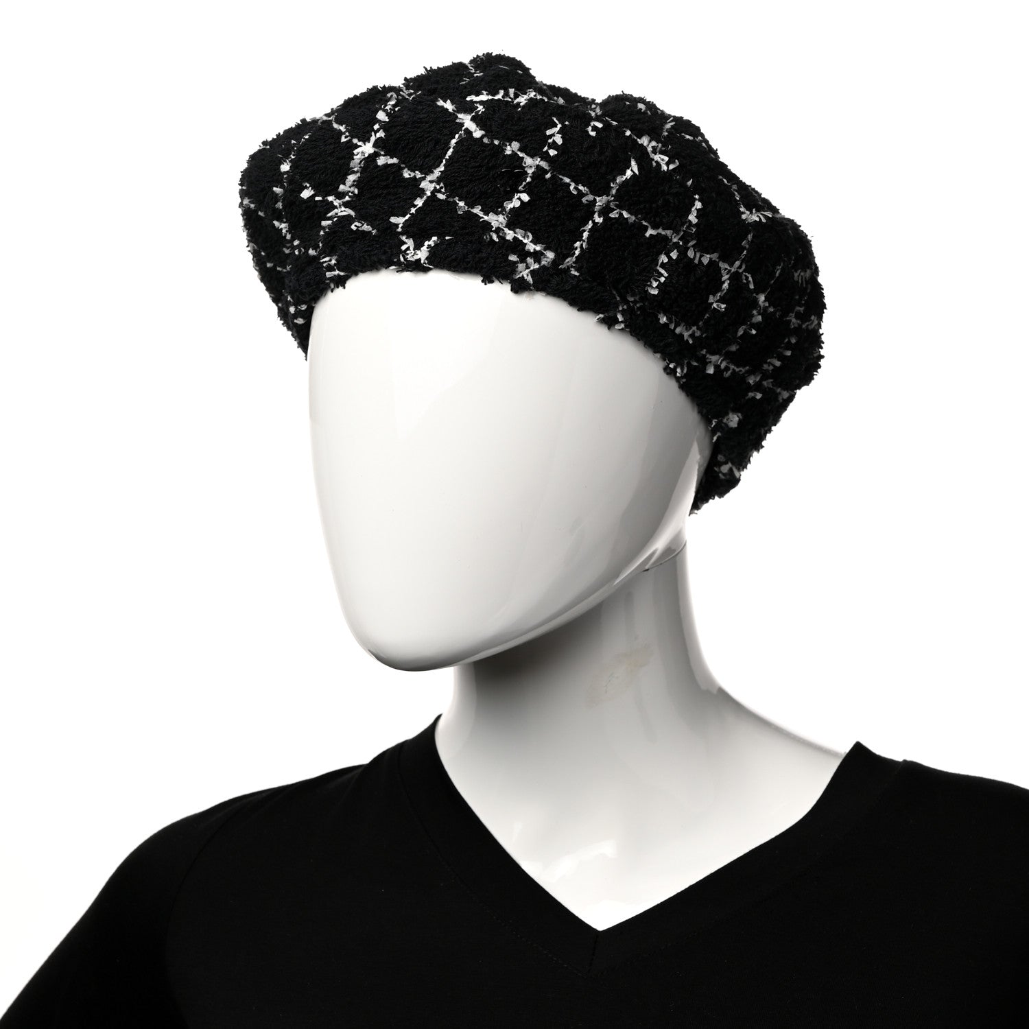 Chanel Tweed Beret Hat M Black White 2 of 8