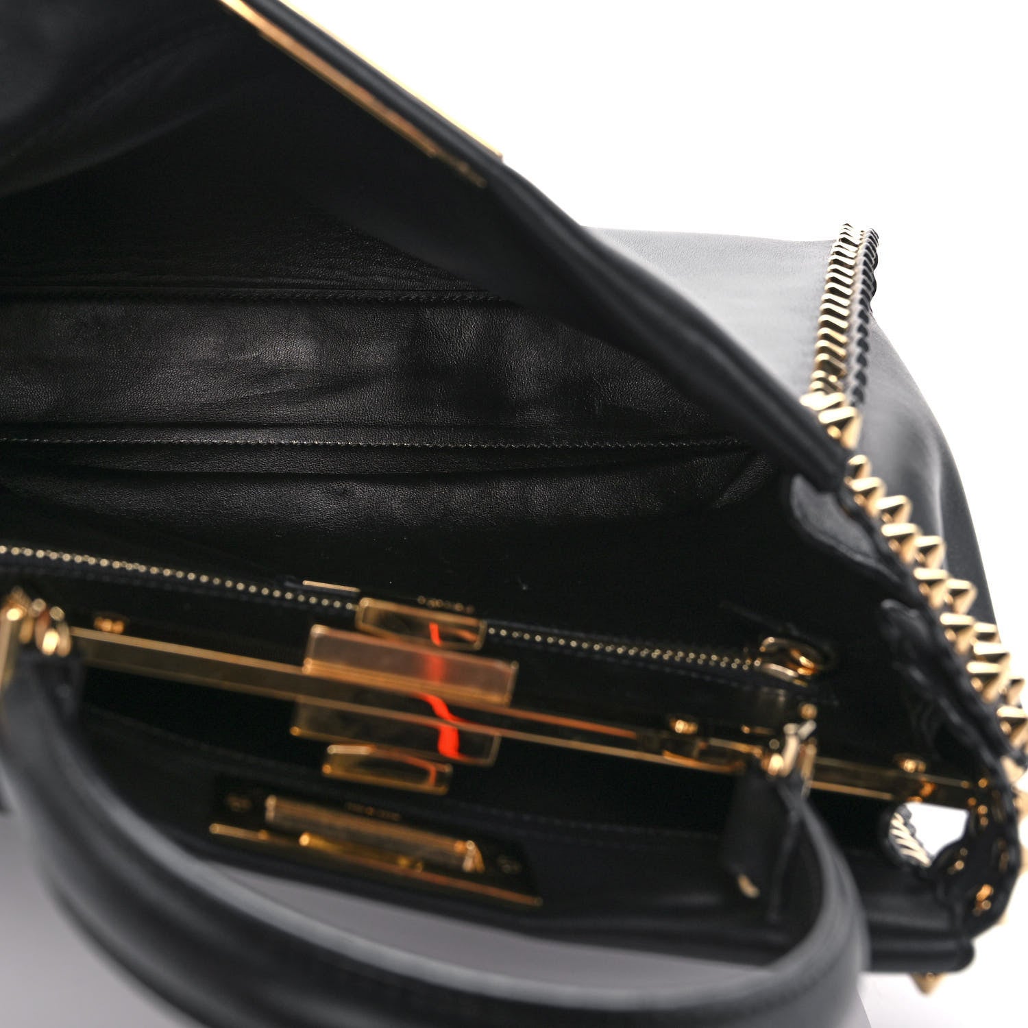 Fendi Vitello Seta Shiny Nappa Scalloped Studded Medium Peekaboo Iconic Satchel Black 5 of 11