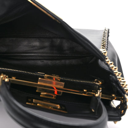 Fendi Vitello Seta Shiny Nappa Scalloped Studded Medium Peekaboo Iconic Satchel Black 5 of 11