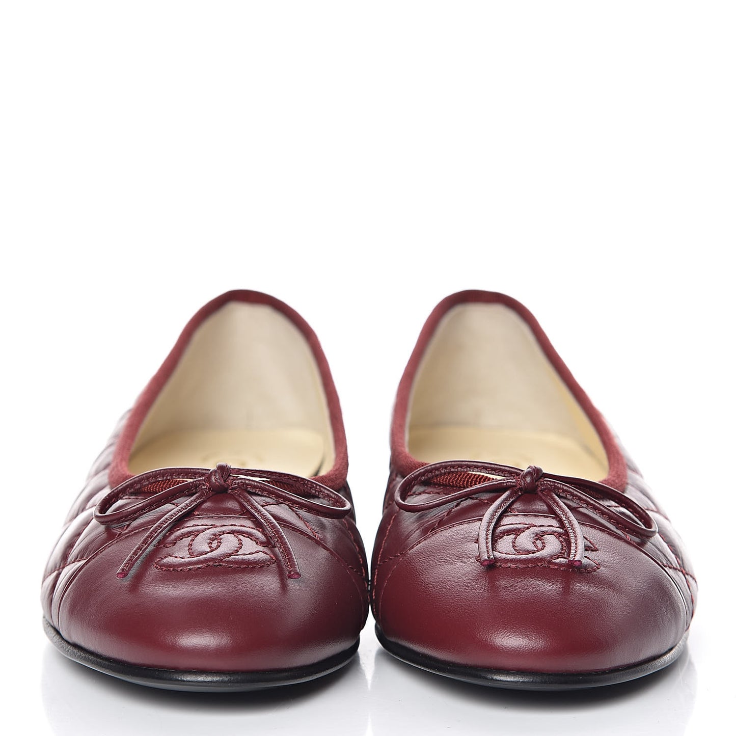 Tumbled Calfskin Quilted Cap Toe Ballerina Flats 36.5 Burgundy