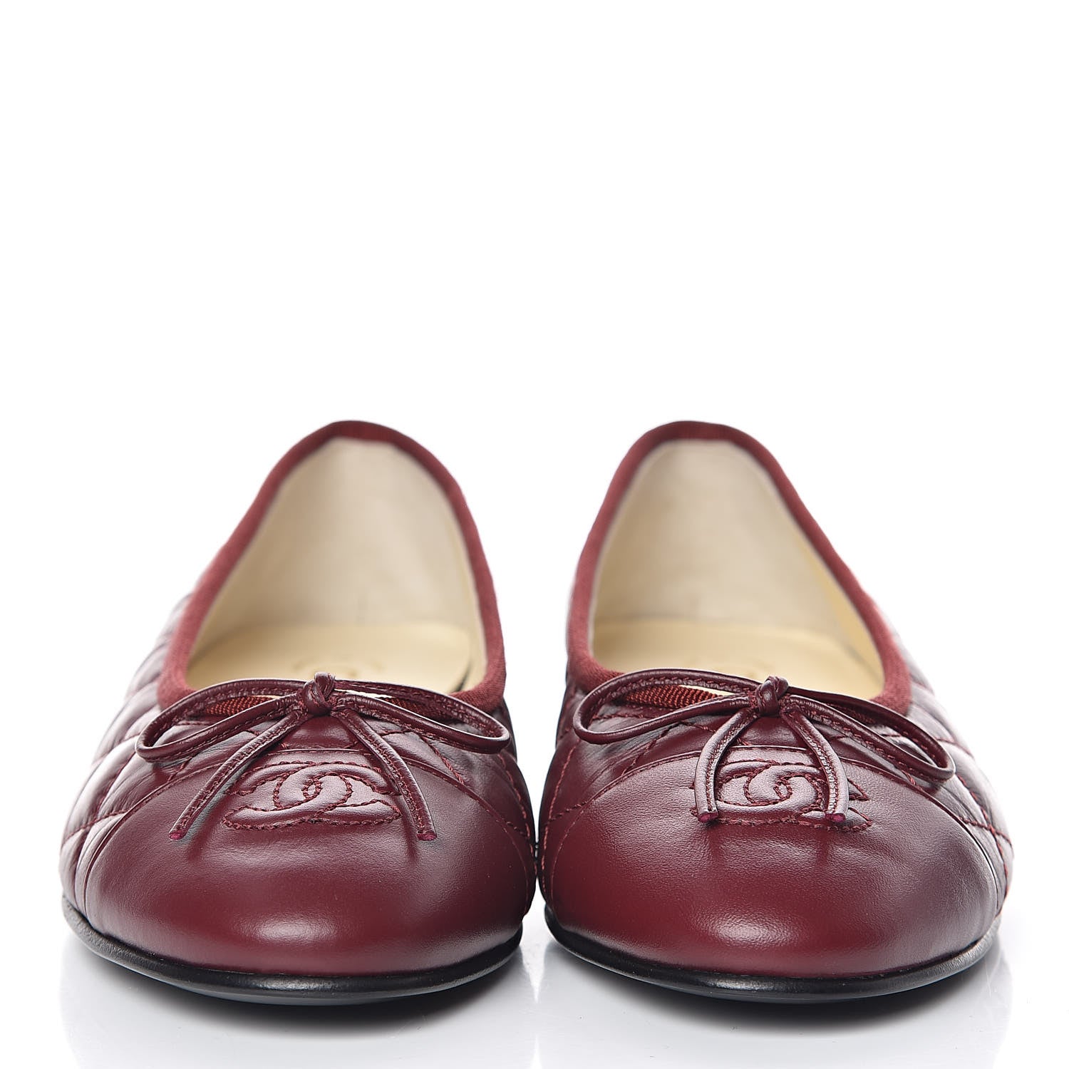 Chanel Tumbled Calfskin Quilted Cap Toe Ballerina Flats 36.5 Burgundy 2 of 9