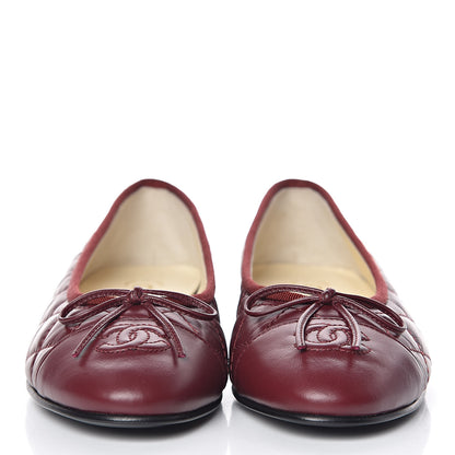 Chanel Tumbled Calfskin Quilted Cap Toe Ballerina Flats 36.5 Burgundy 2 of 9