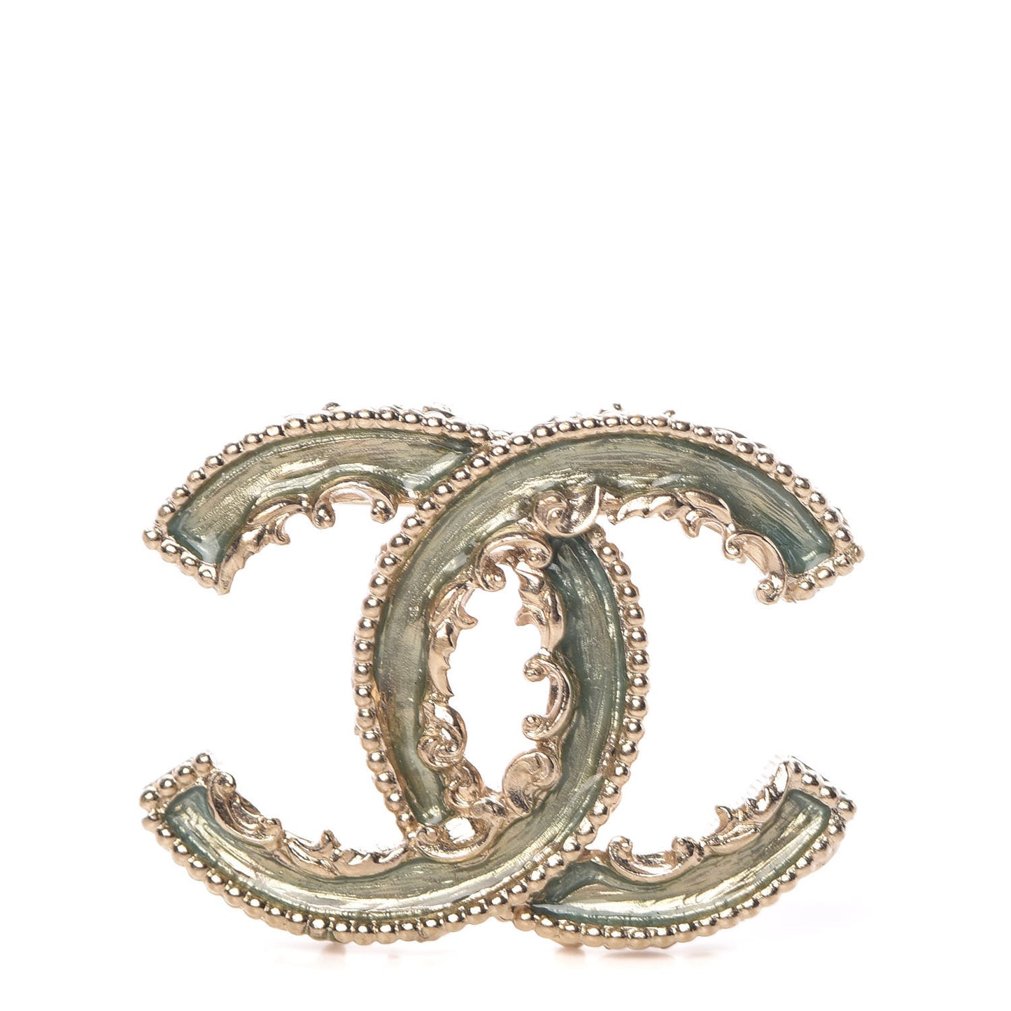 Enamel CC Baroque Brooch Green Gold