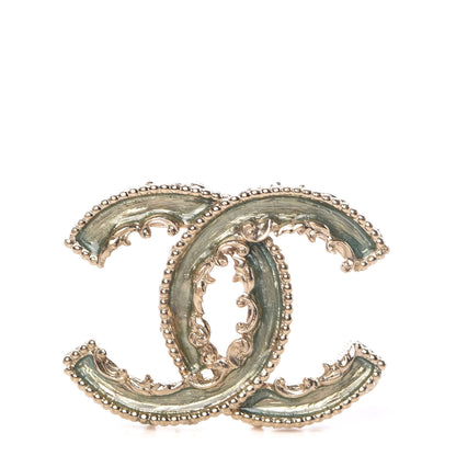 Chanel Enamel CC Baroque Brooch Green Gold 1 of 4