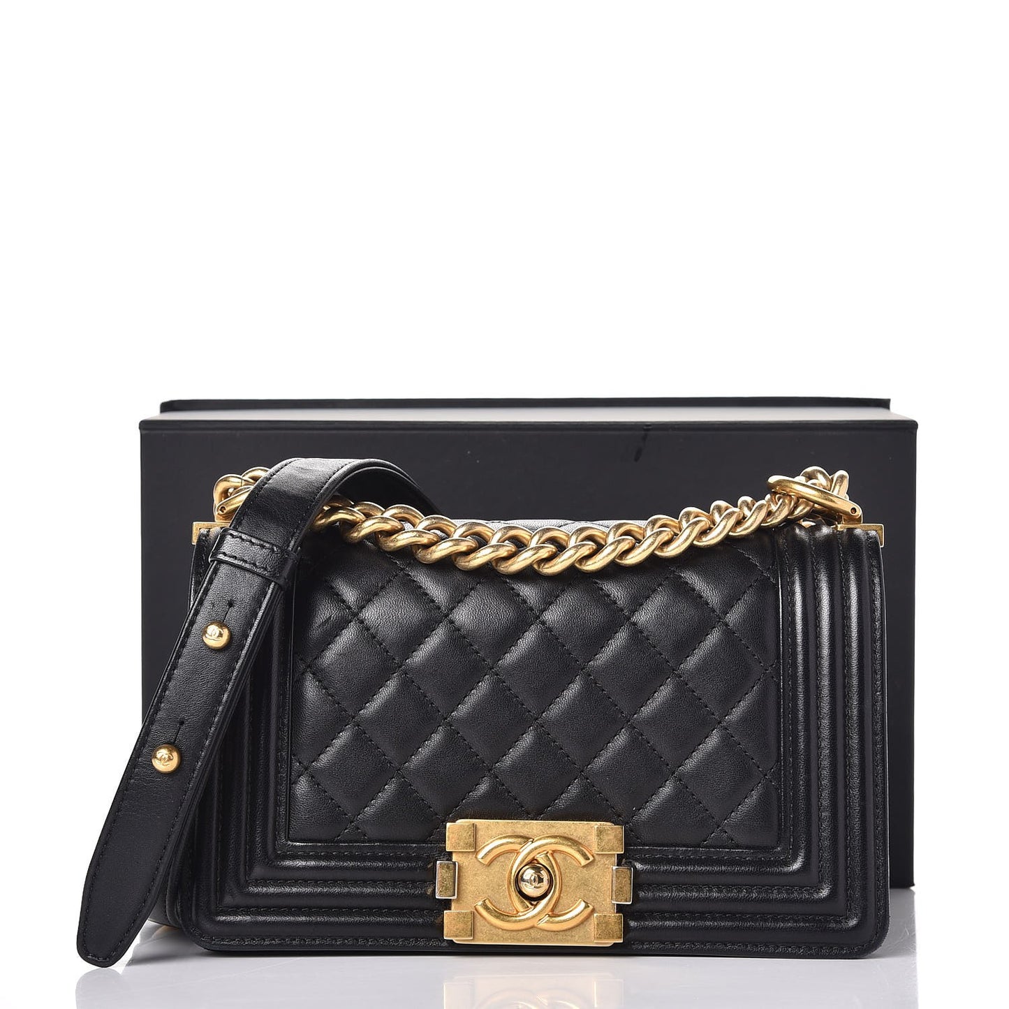 Lambskin Quilted Small Boy Flap Black
