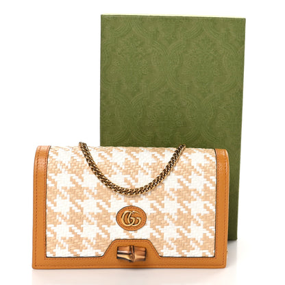 Gucci Polished Raffia Textured Dollar Calfskin Houndstooth Mini Diana Chain Bag Natural Sun Oil Mystic White 11 of 11