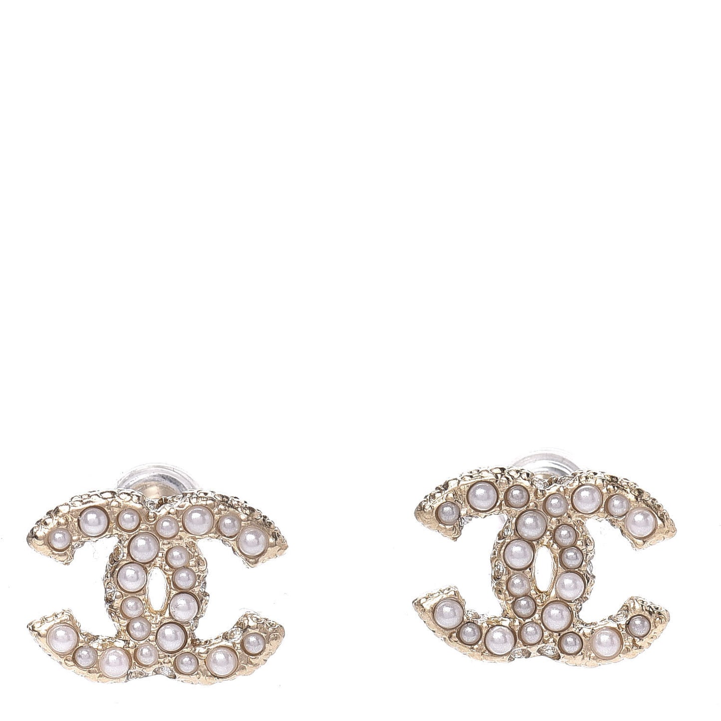 Metal Graduated Pearl Crystal CC Earrings Light Gold