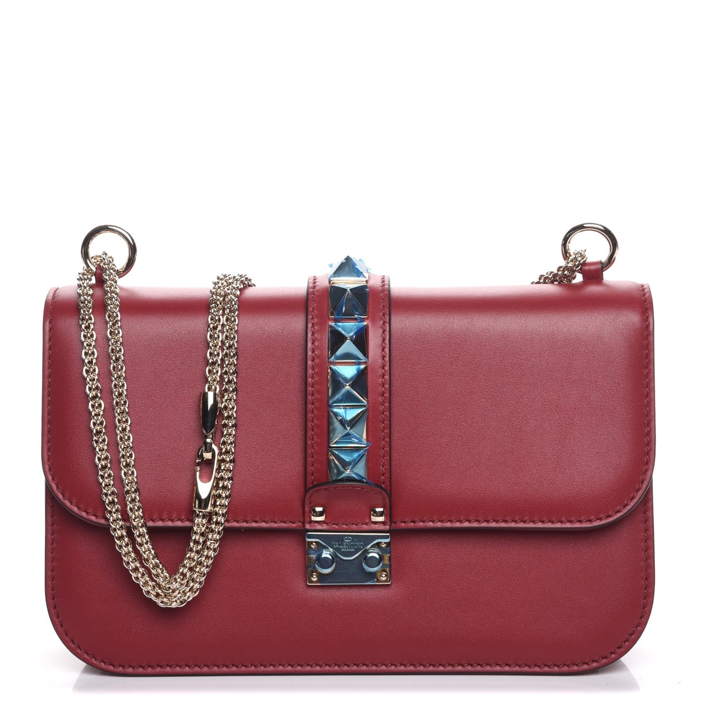 Vitello Medium Glam Lock Rockstud Flap Rubino
