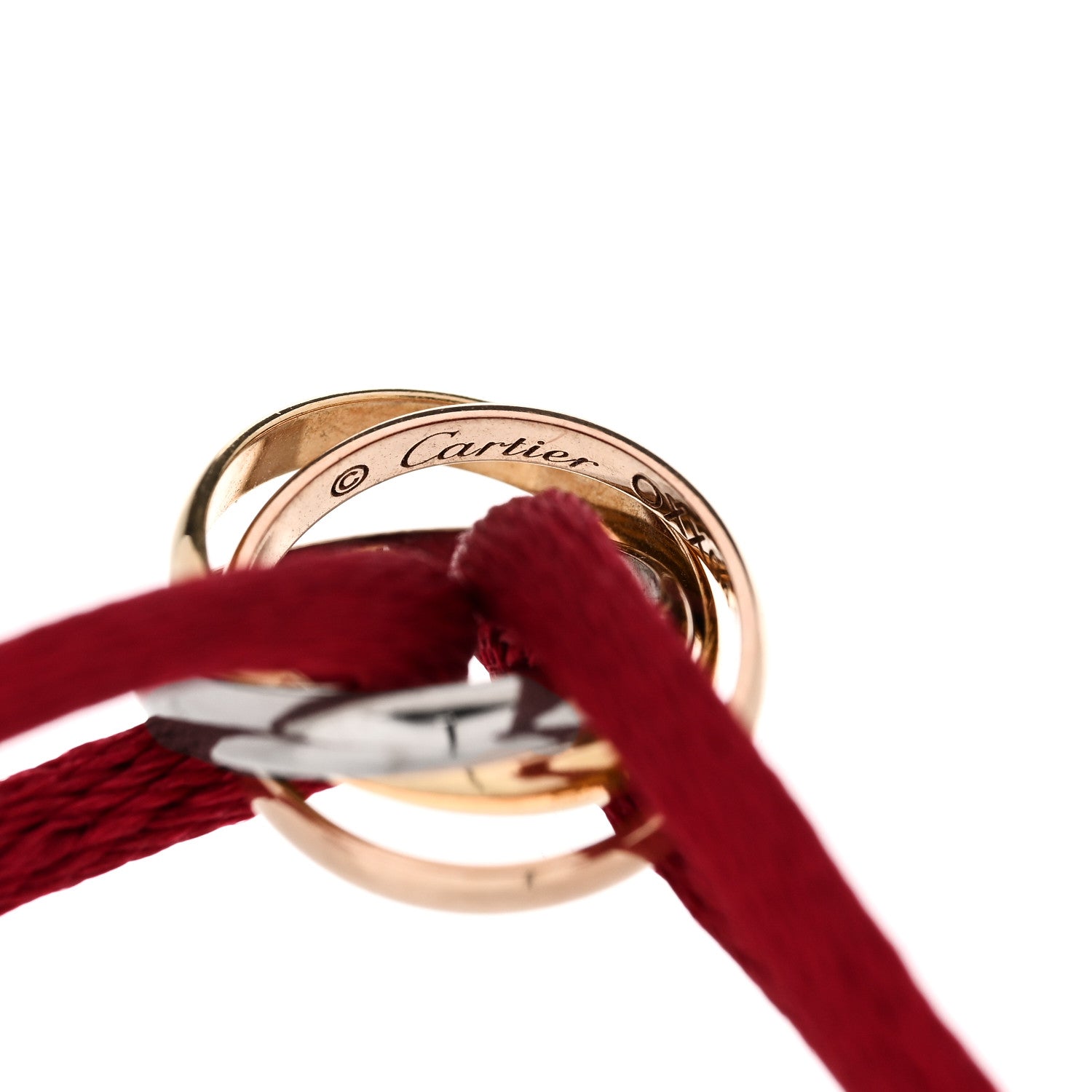 Cartier 18K Pink Yellow White Gold Trinity Cord Bracelet Red 4 of 4