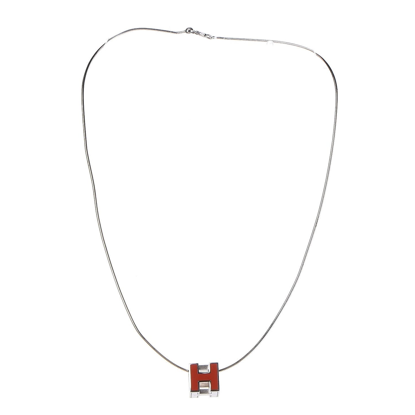 Palladium Lacquered Cage d'H Pendant Necklace Orange Fonce