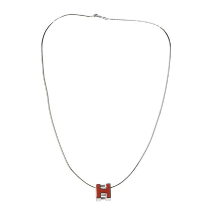 Hermes Palladium Lacquered Cage d'H Pendant Necklace Orange Fonce 3 of 7