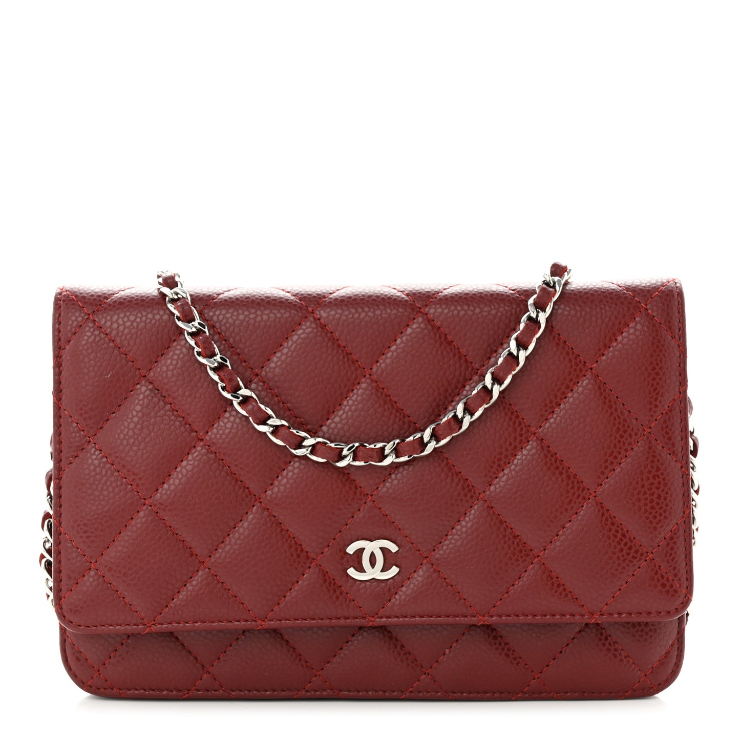 Caviar Quilted Wallet on Chain WOC Dark Red